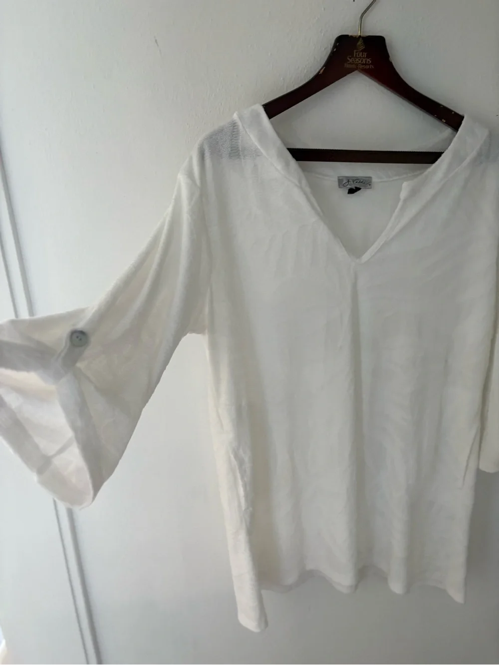 White V-Neck Women's Swim Coverup Top L - Picture 1 of 6